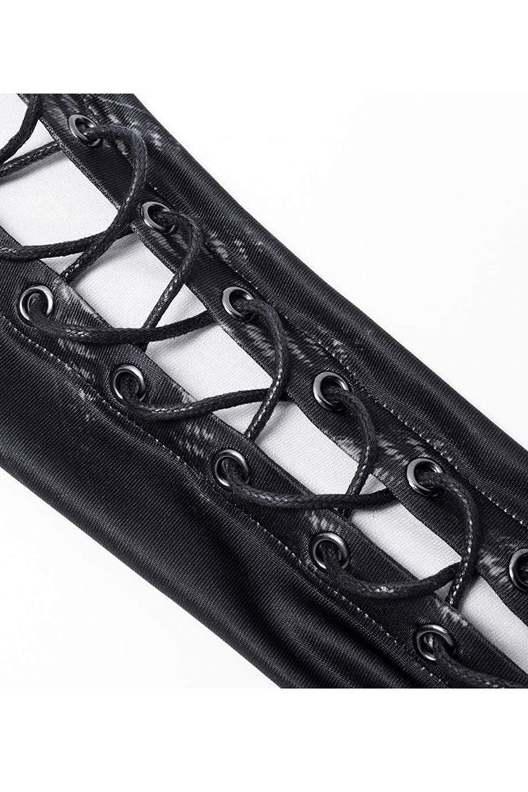 Skeleton Print Cross Tie Rope Mesh Tee - Gothic