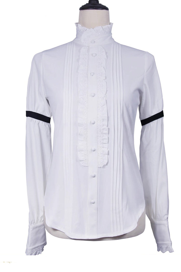 Ivory Vintage Ruffled High-Collar Prince Blouse with Long Sleeves - Eternal Rose Knight
