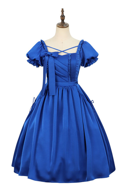 Azure Ruffled Puff-Sleeve Square-Neck High-Waist Classic OP Gown