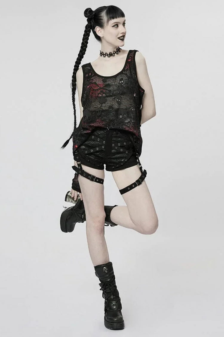 Skull Print Stitching Mesh Steampunk Vest