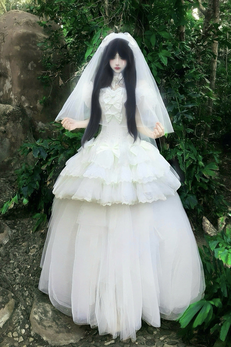 Ivory Square Collar Ruffled Classic Gothic Dress Set - Pure White Prayer · Snow Love