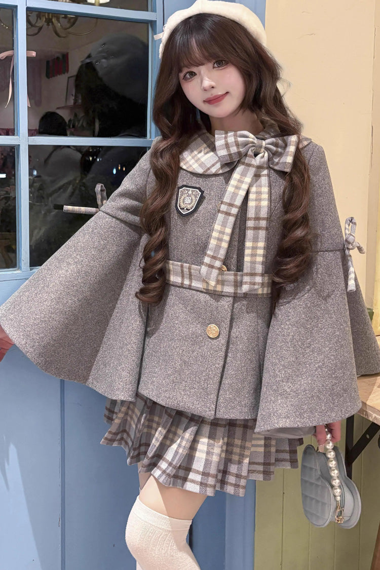 Chestnut Sea Salt Long Trumpet Sleeve Printed Bow Sweet Elegant Lolita Skirt Coat - Multi-Color