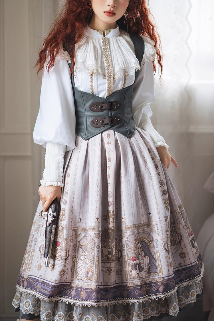 Elegant Ruffled Lolita Skirt with Demon Hunting Print