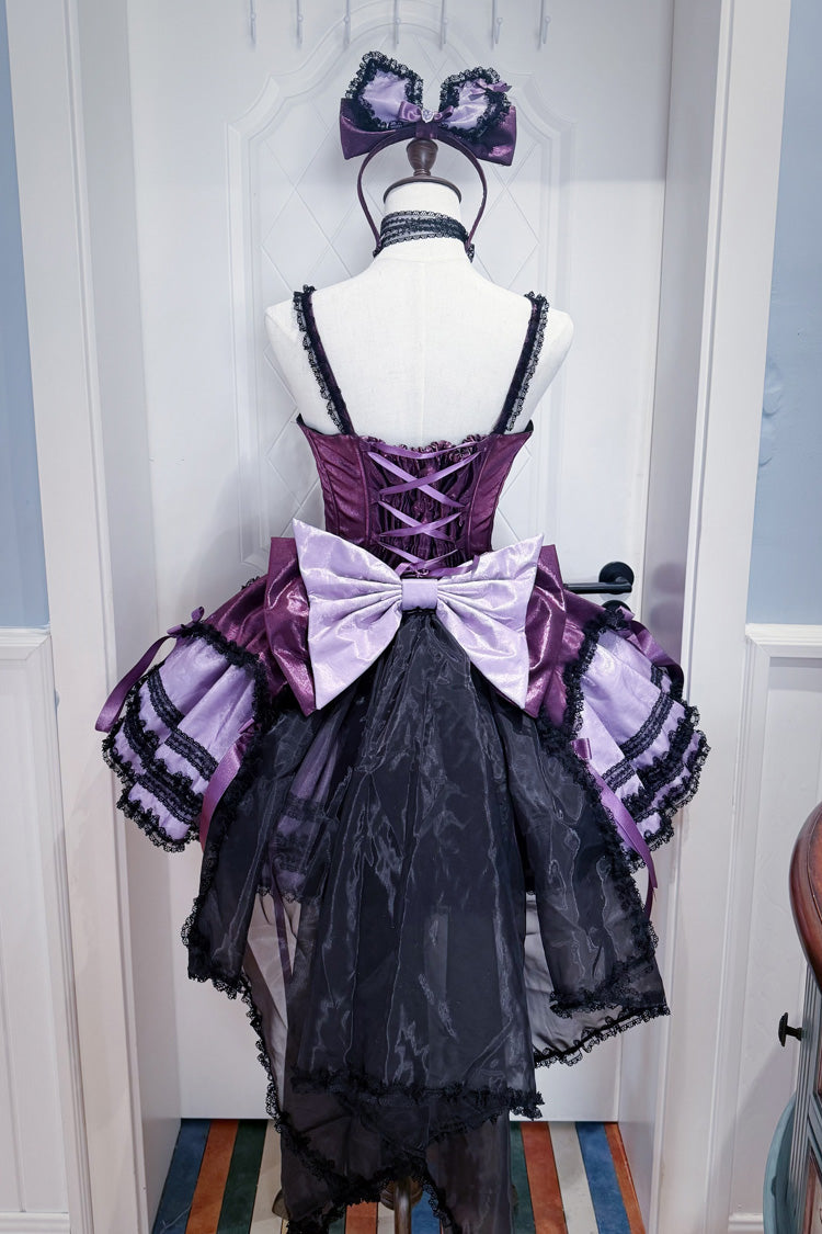 Violet Jasmine Rain Square Collar Sleeveless Polka Printed Ruffled Bow Lace JSK