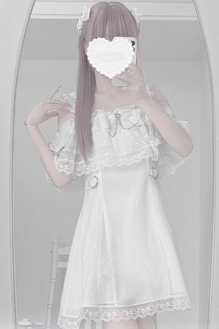 Ivory Pear Moon Ruffle Bow Lace Jirai Kei Japanese Dress