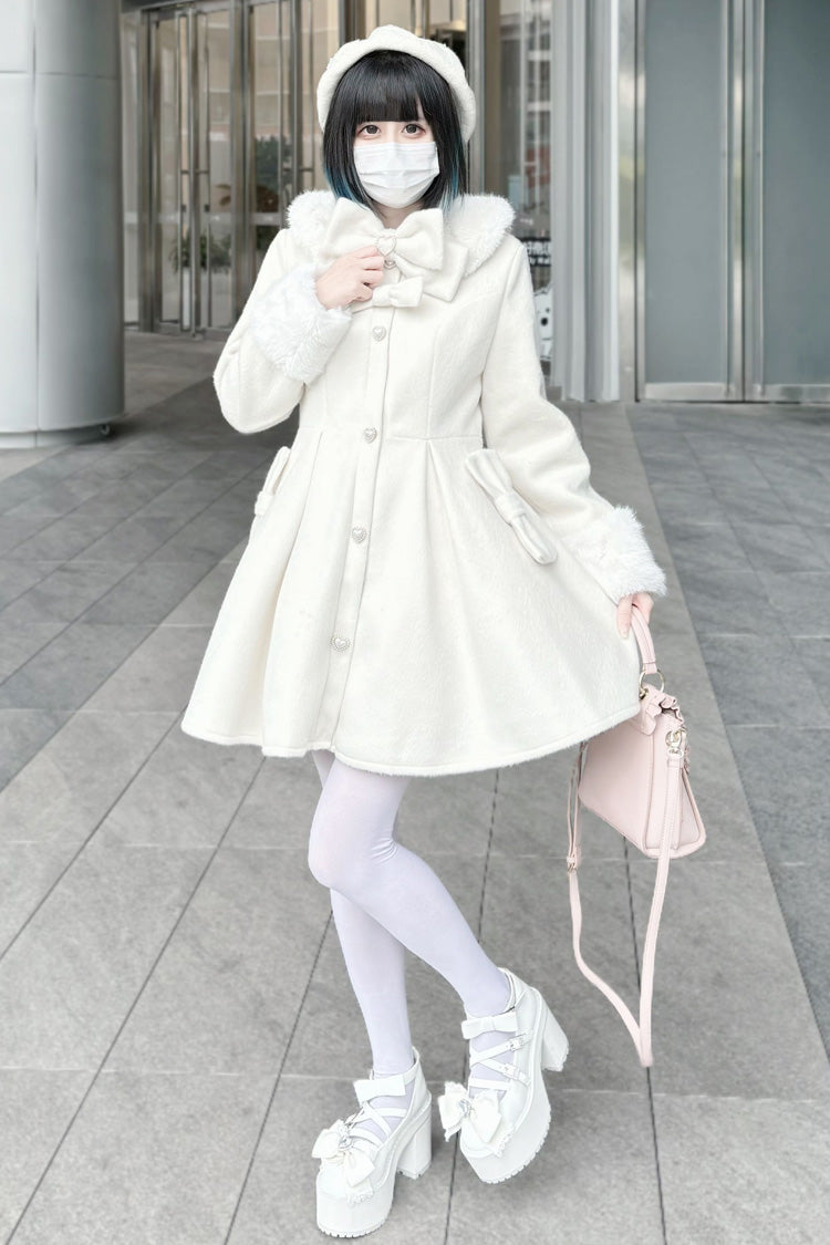 Snow Plush Thickened Long-Sleeve Bowknot Sweet Lolita Coat, Two Shades