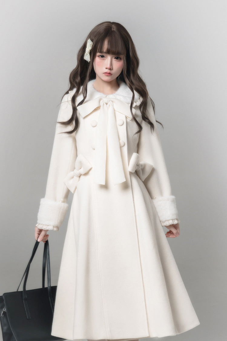 Ivory Doll Collar Long Sleeve Bow Sweet Coat