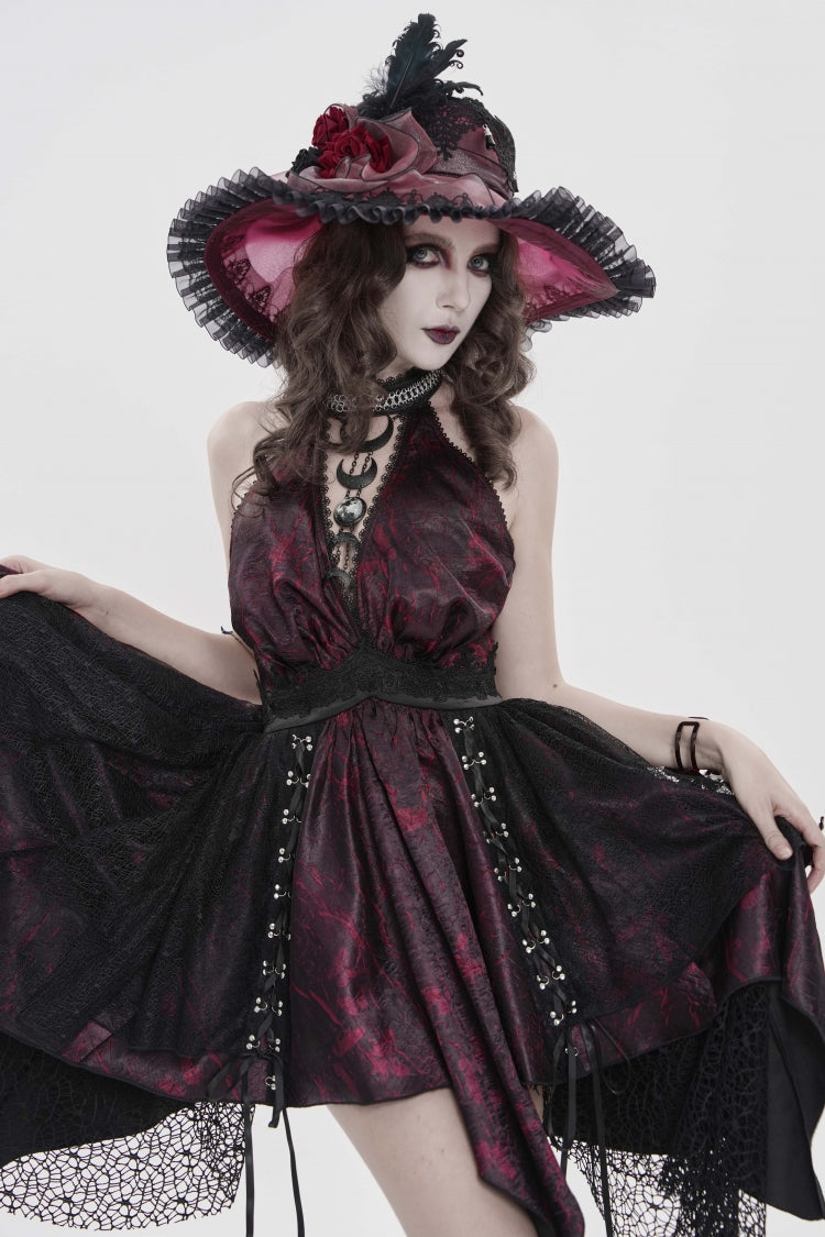 Off Shoulder Sleeveless Multi-Layered Printed Lace Irregular Tassels Gothic Dress