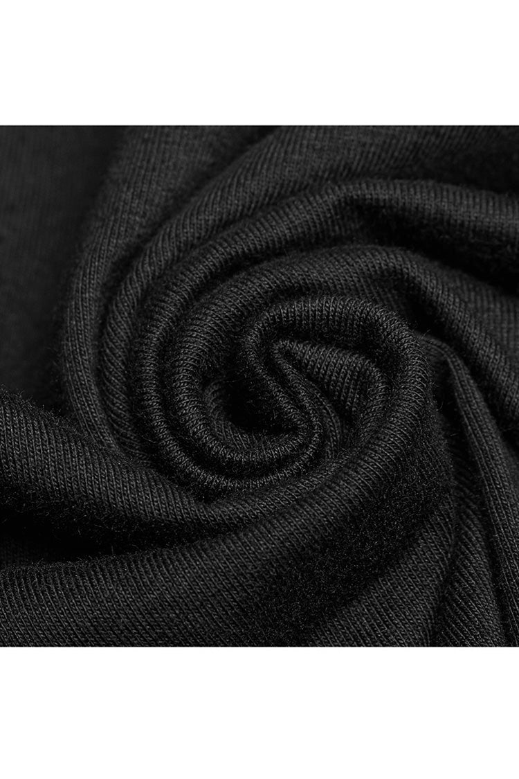 Jet-Black Knit Tee with Pleated Cutouts and Slit Hem for Women