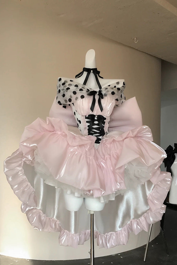 Printed Lace-Up Princess Dress - Polka Dot × Gown Coronation