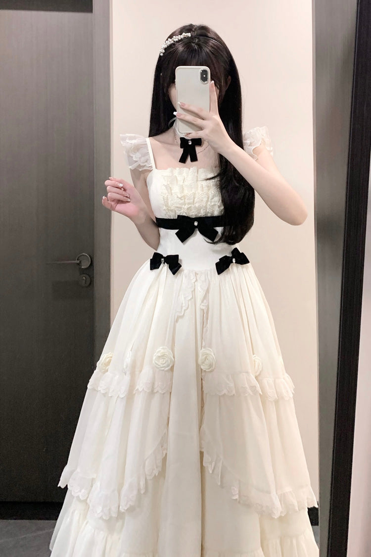 Ivory Poetry Ruffled Elegant Princess Lolita Tiered Dress - Sweet Bowknot