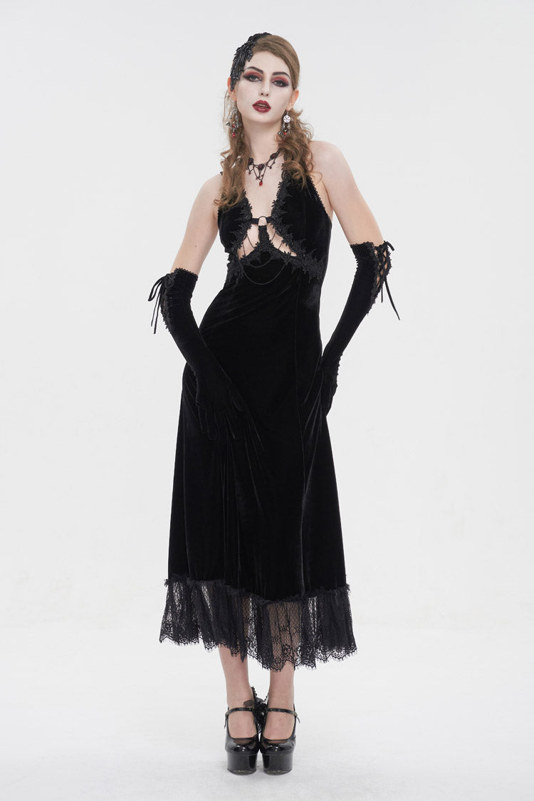 Lace Hem Slip Long Gothic Dress for Women with Lace-Up