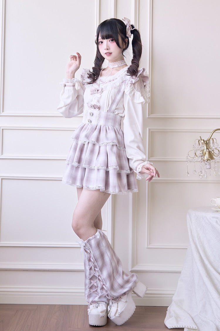 Blush Three-Layer Plaid Print Ruffle Sweet Jirai Kei Japanese Strap Dress