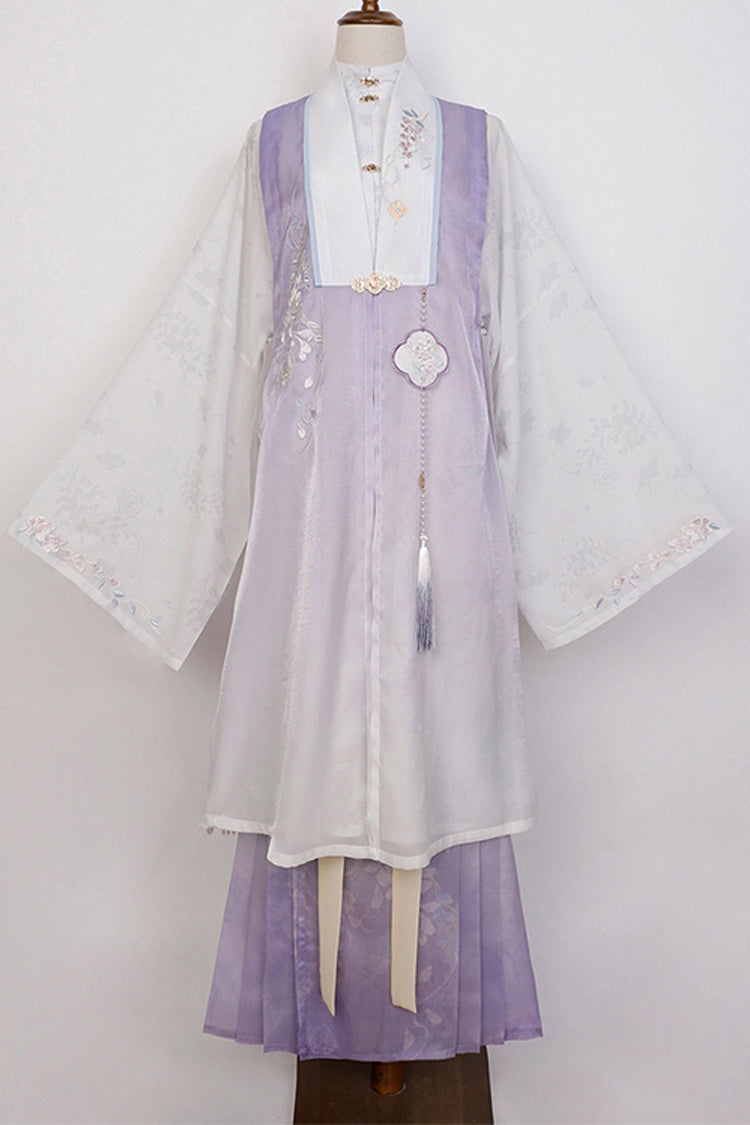 Lilac High-Waisted Embroidered Hanfu Full Set with Long Sleeves