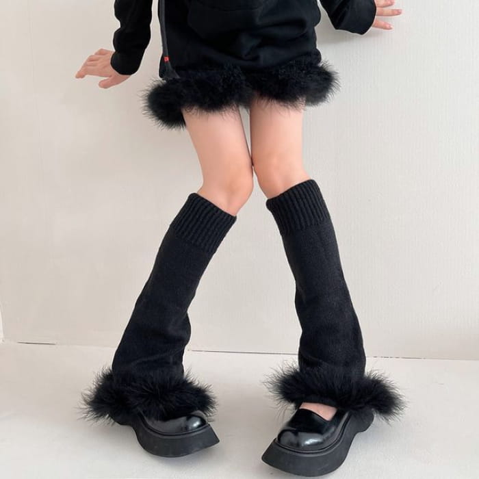 Feather Accent Leg Warmer - Black - One Size
