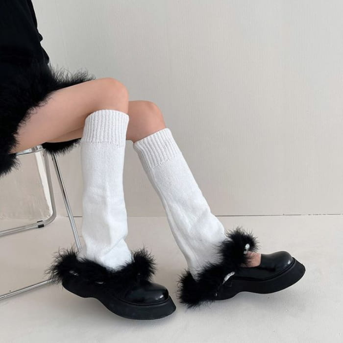 Feather Accent Leg Warmer - Black - White / One Size