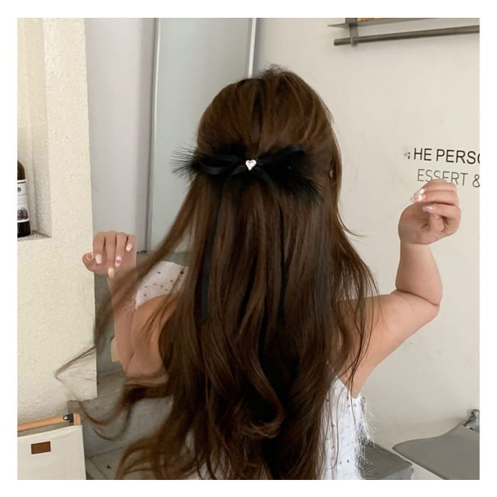 Feather Rhinestone Ribbon Hair Clip