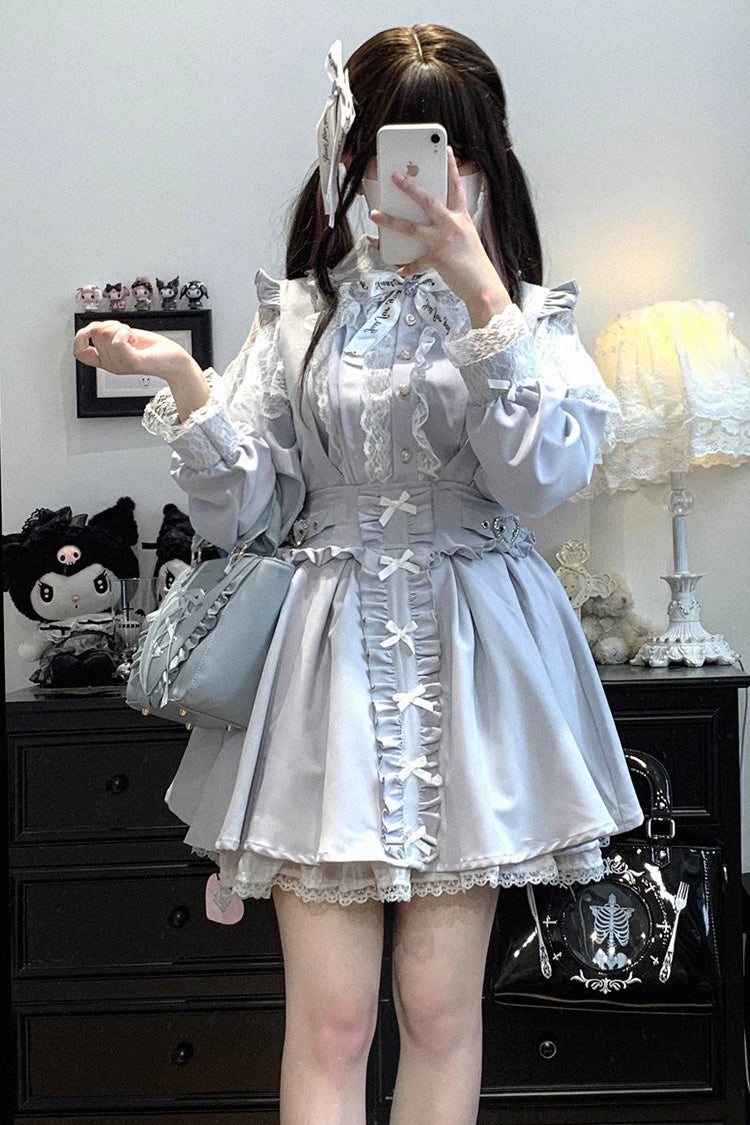 [Dolls Only] Ruffle Bowknot Lace Lace-Up Sweet Jirai Kei Strap Gown 4 Colors