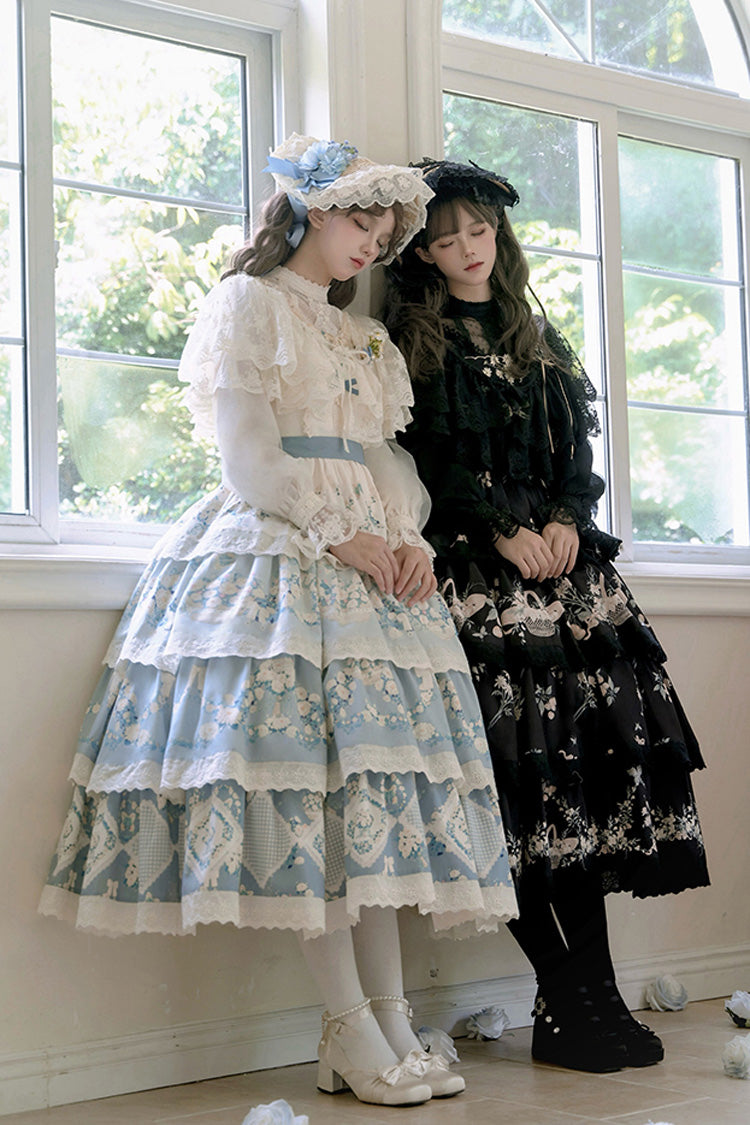 Pastoral Multi-Layered Printed JSK Dress with Embroidery