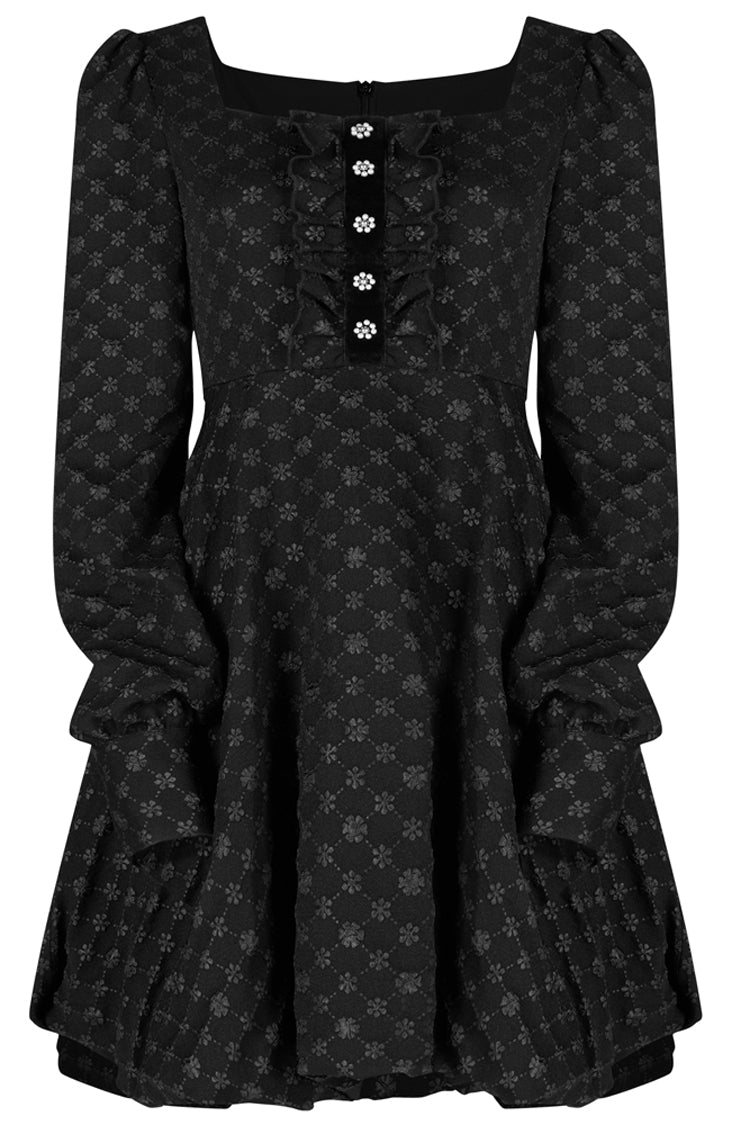 Pearl Nail Square Neck Tucked Waist Flower Bud Punk Dress