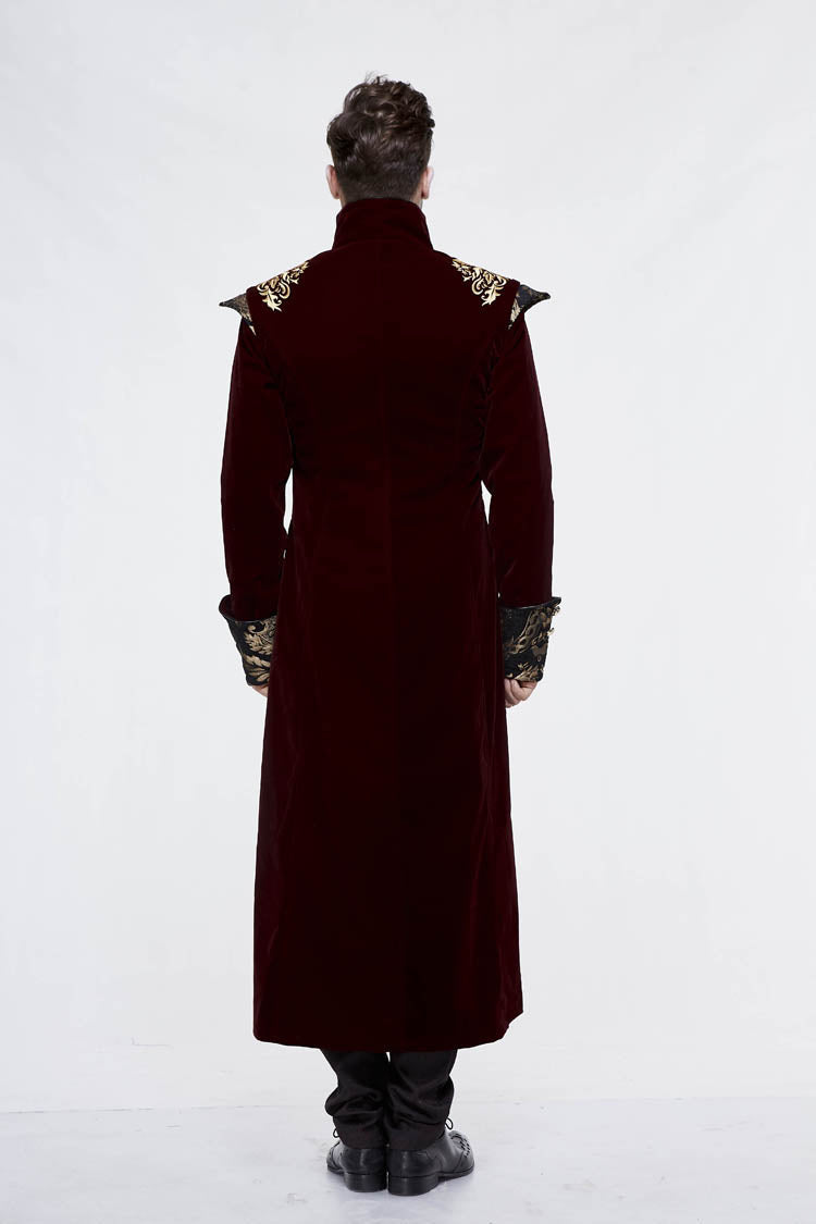 Crimson & Noir Faded Gold Button Fleece Longline Gothic Jacket for Men
