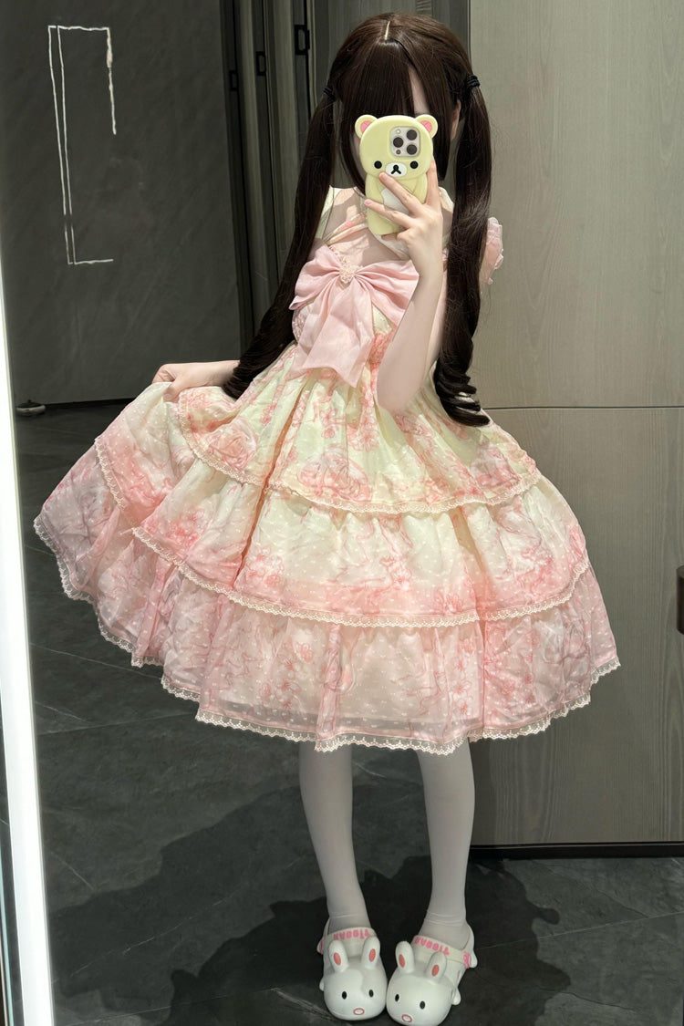 Pink Embroidered Bowknot Lace Sweet Princess Lolita JSK