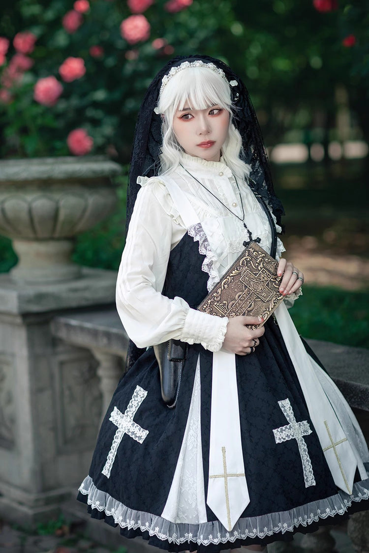 Cross Print Ruffle Sleeveless Gothic Lolita Dress
