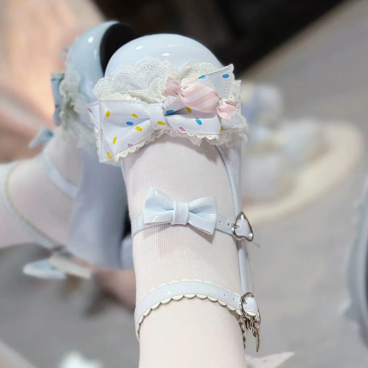 Ribbon Frilled Lace-Up Girly Lolita High-Heel Pumps - 3 Tones