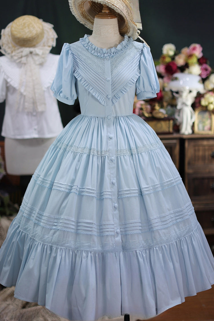Sweet Lolita Dress with Ruffles, Short Sleeves, Cardigan Style