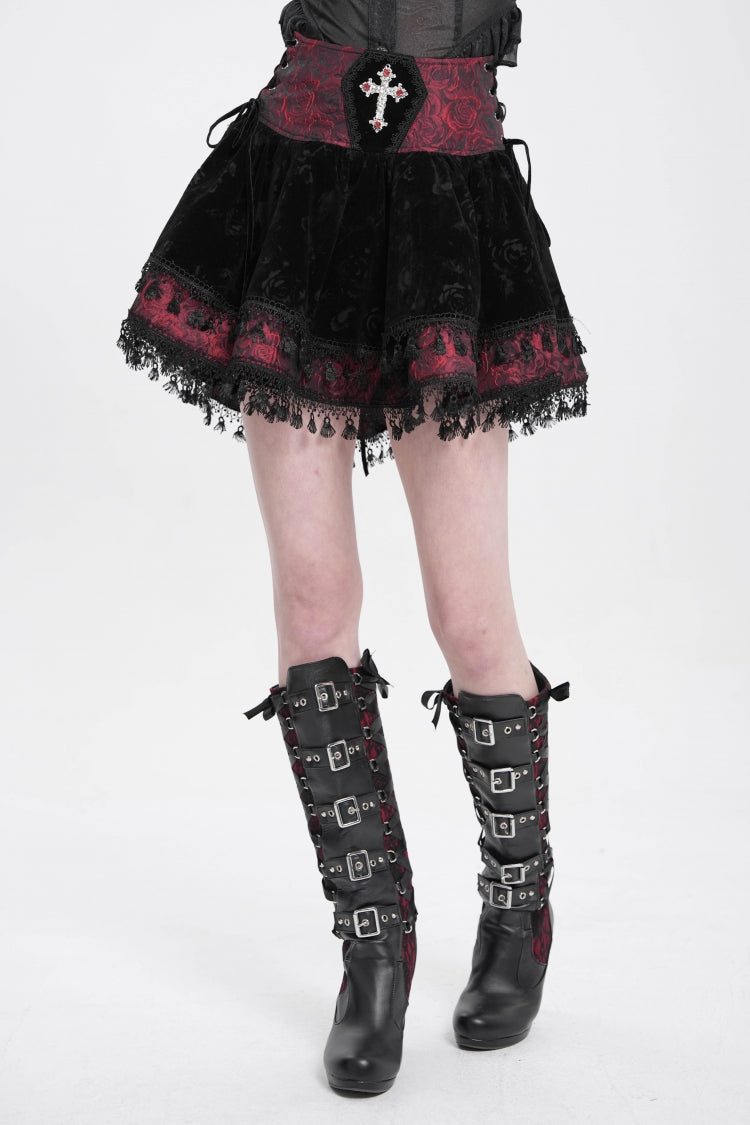Noir & Scarlet Tassel Print Gothic Mini Skirt