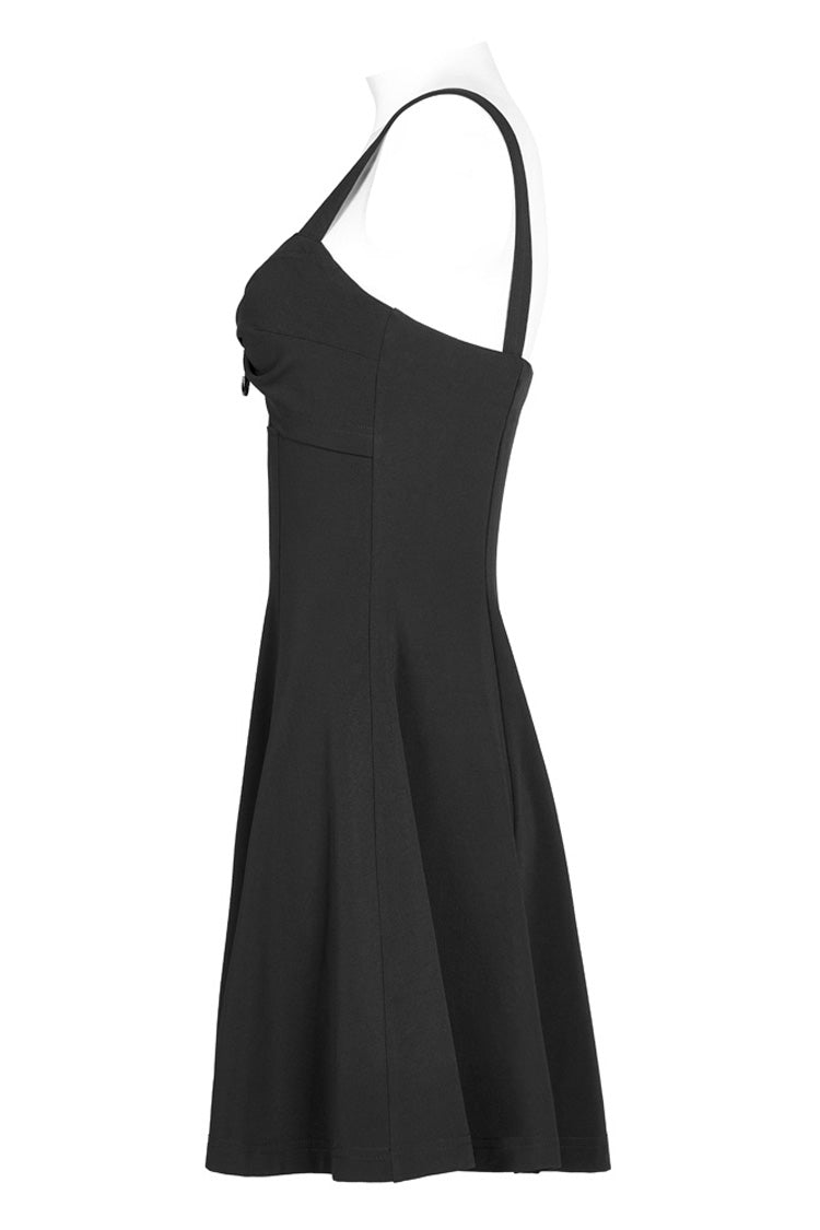 Suspender Hollow Mesh Metal PU Buckle Bow Sleeveless Punk Dress