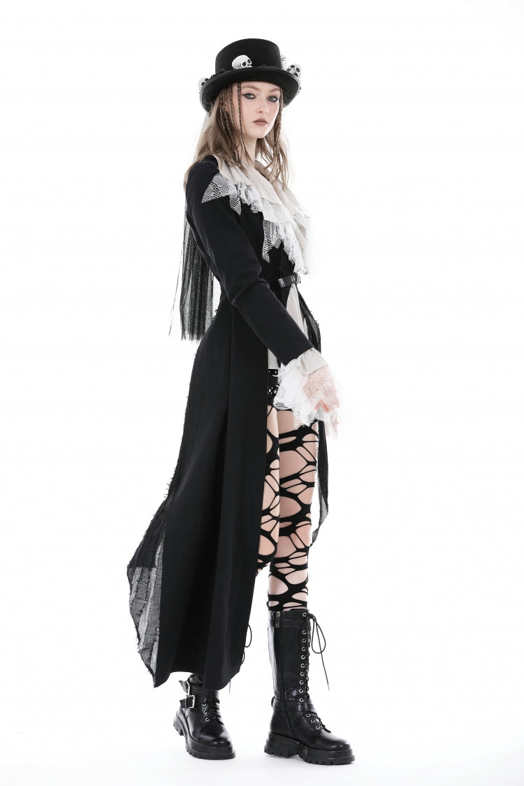 Peak Lapel Distressed Gothic Punk Coat with Belt