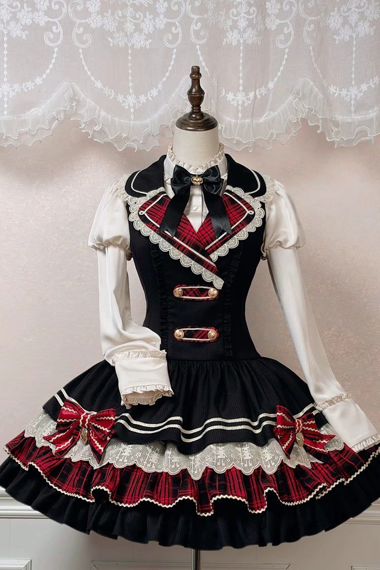 Classic Gothic V-Neck Multi-Layered Printed Ruffled JSK Dress - Honor Guard Gala