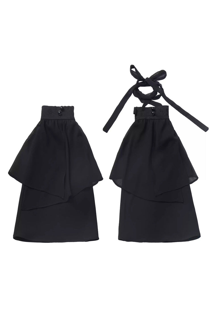 Moonlight Flowing Ruffled Asymmetric Gothic Jirai Kei Skirt Set - White/Black
