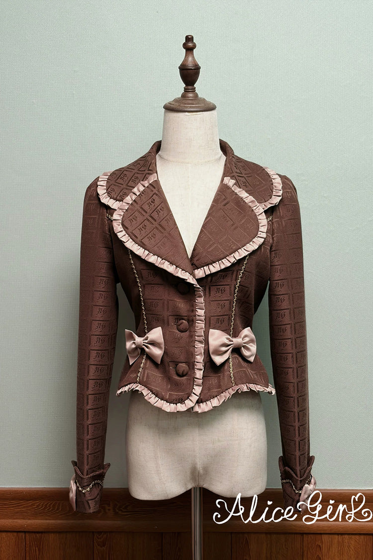 Brown Printed Embroidered Bow Lace-Up Classic JSK Dress & Skirt - Teddy Chocolate Bar