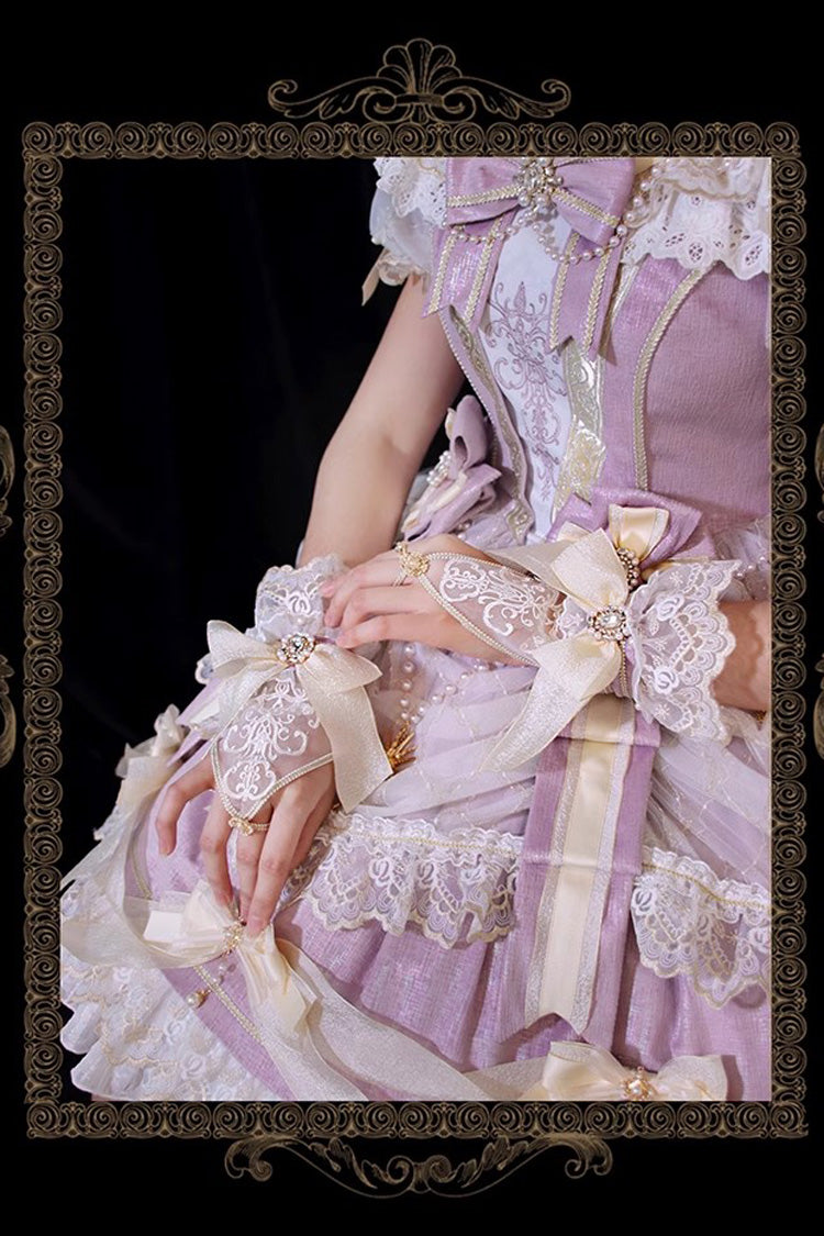 Girls' Day Violet Ruffled Bowknot Lace Short Sleeve Lolita Dress - Girls' Day