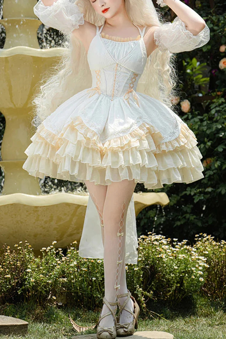 White Slim Ballet Multi-Layer Ruffle Sweet Elegant Princess Lolita Jsk Dress