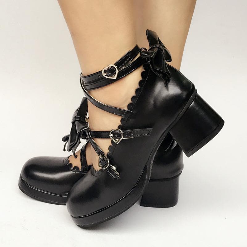 Custom Lolita SP168083 Cute Black Bow Shoes Made