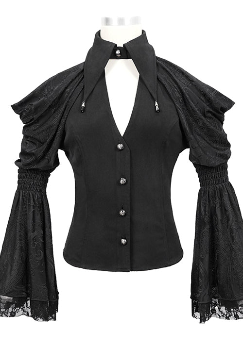 Off-Shoulder Trumpet Sleeve Gothic Blouse for Women