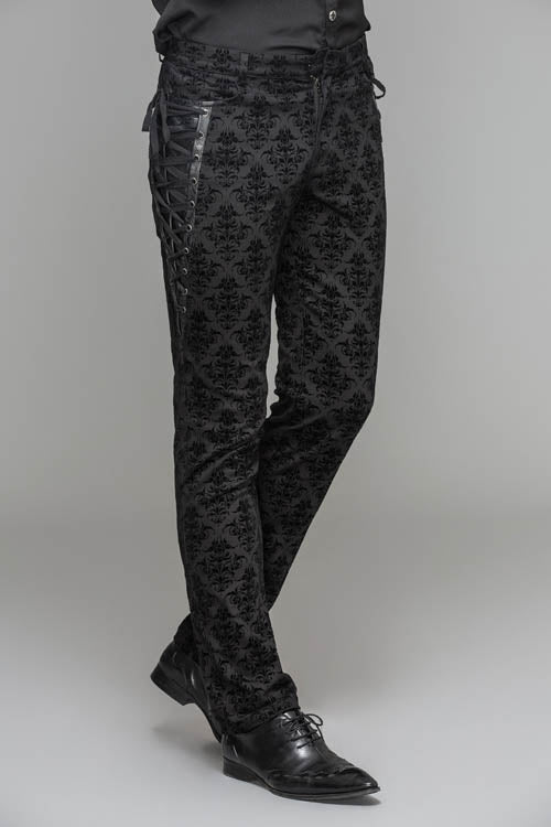 Flocking Patterned Gothic Trousers for Men's Parties