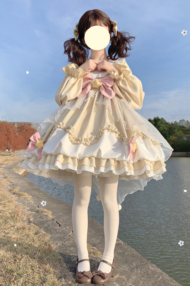 Pray Star Sweet Lolita Dress with Double Ruffles and Stitching