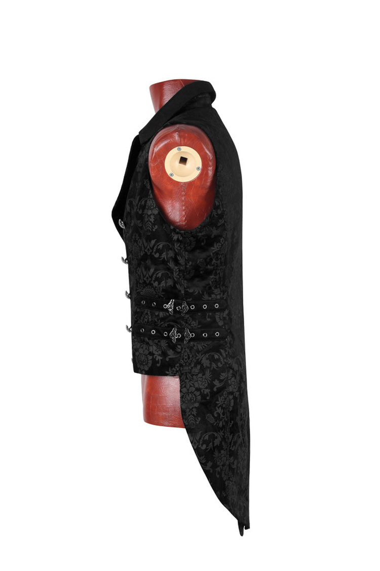 Men's Gothic Vest with Swallowtail Hem & Print, Double-Breasted