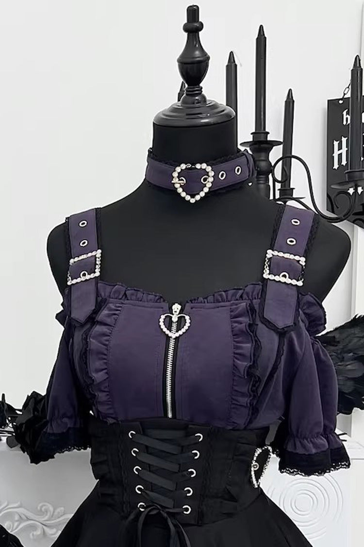 Stand Collar Sleeveless Ruffled Lace-Up Skirt and Blouse Set