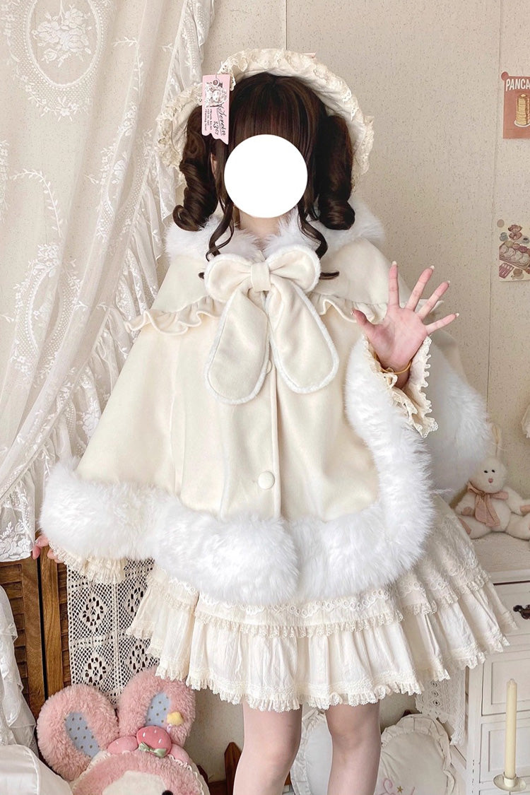 Fluffy Eared Bunny Bow Lolita Cape Coat