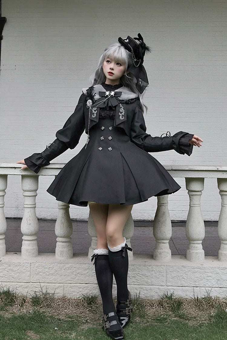 Black Double-Breasted Gothic Lolita Bustier Suspender Dress - Gothic Night Butler