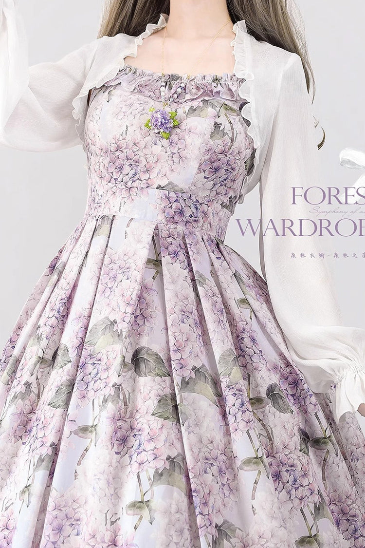 Forest Basket Violet Hydrangea Print Bowknot Chiffon Elegant Lolita JSK - Forest Basket