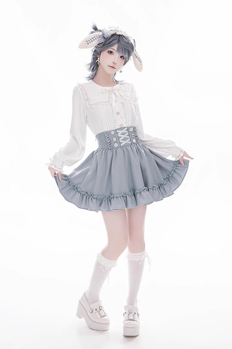 Sweet Ruffle Lace Lace-Up Japanese Jirai Kei Skirt 4 Colors