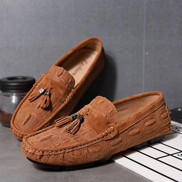 Brown Tassel Men's and Loafers Faux with Suede Detail