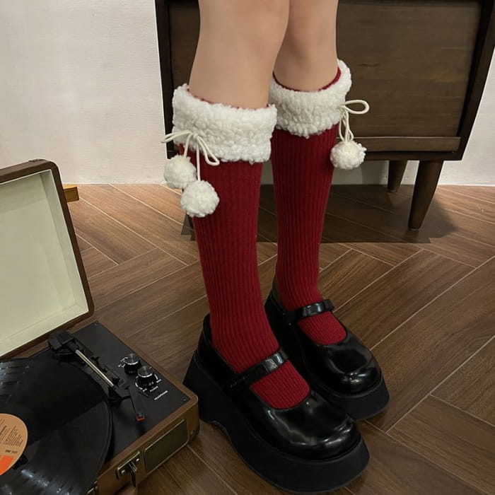 Fleece Lined Pom Leg Warmer