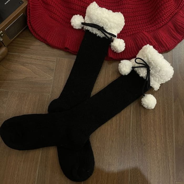 Fleece Lined Pom Leg Warmer - Black / One Size